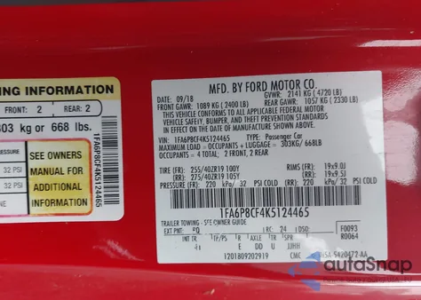 2019 Ford Mustang Gt Premium из США, поврежденный, VIN 1FA6P8CF4K5124465